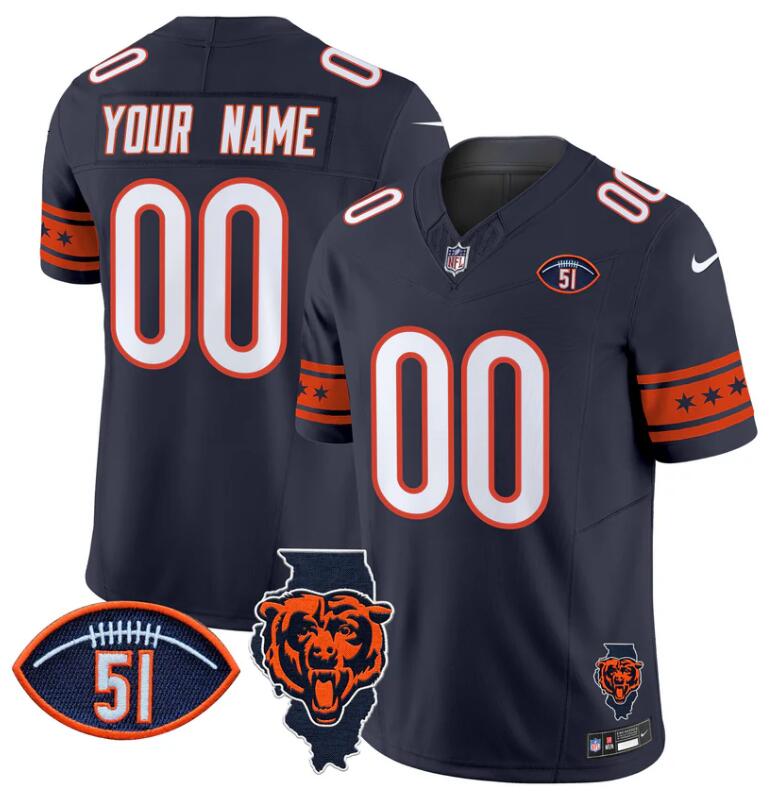 Men's Chicago Bears ACTIVE PLAYER Custom Navy F.U.S.E. With Illinois And No. 51 Patch Stitched Jersey Men's Chicago Bears ACTIVE PLAYER Custom Navy F.U.S.E. With Illinois And No. 51 Patch Stitched Jersey